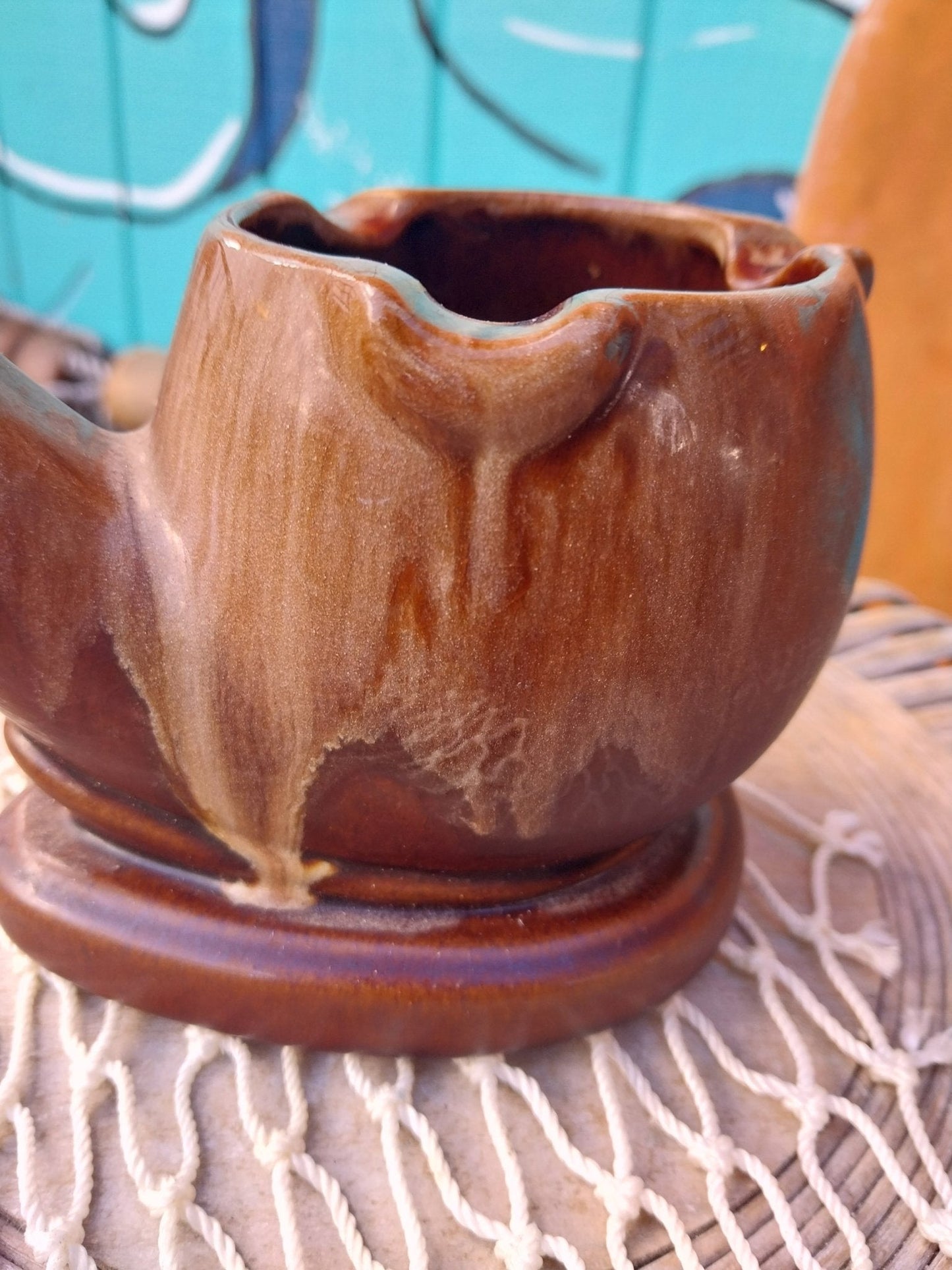 Vintage Ceramic Pipe Ashtray – Mid-Century Brown Glazed Novelty Smoking Decor – 6" Long